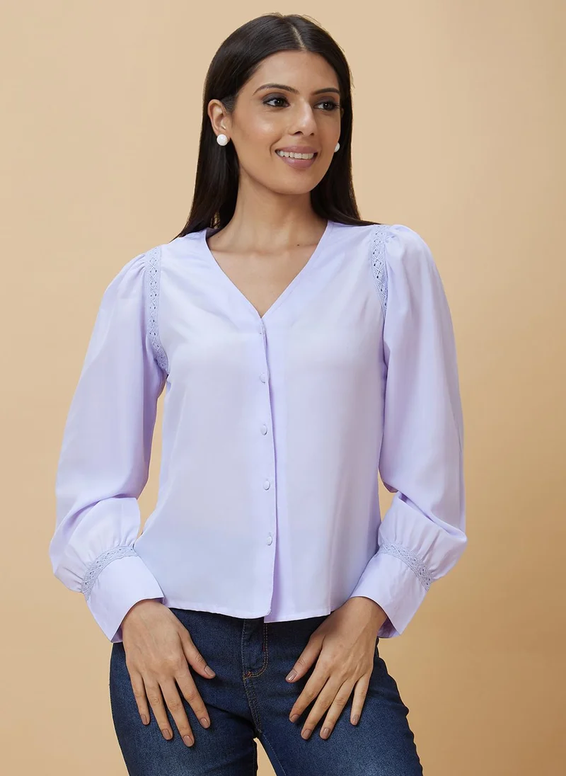 globus Globus Women Blue V-Neck Puff Sleeve Top